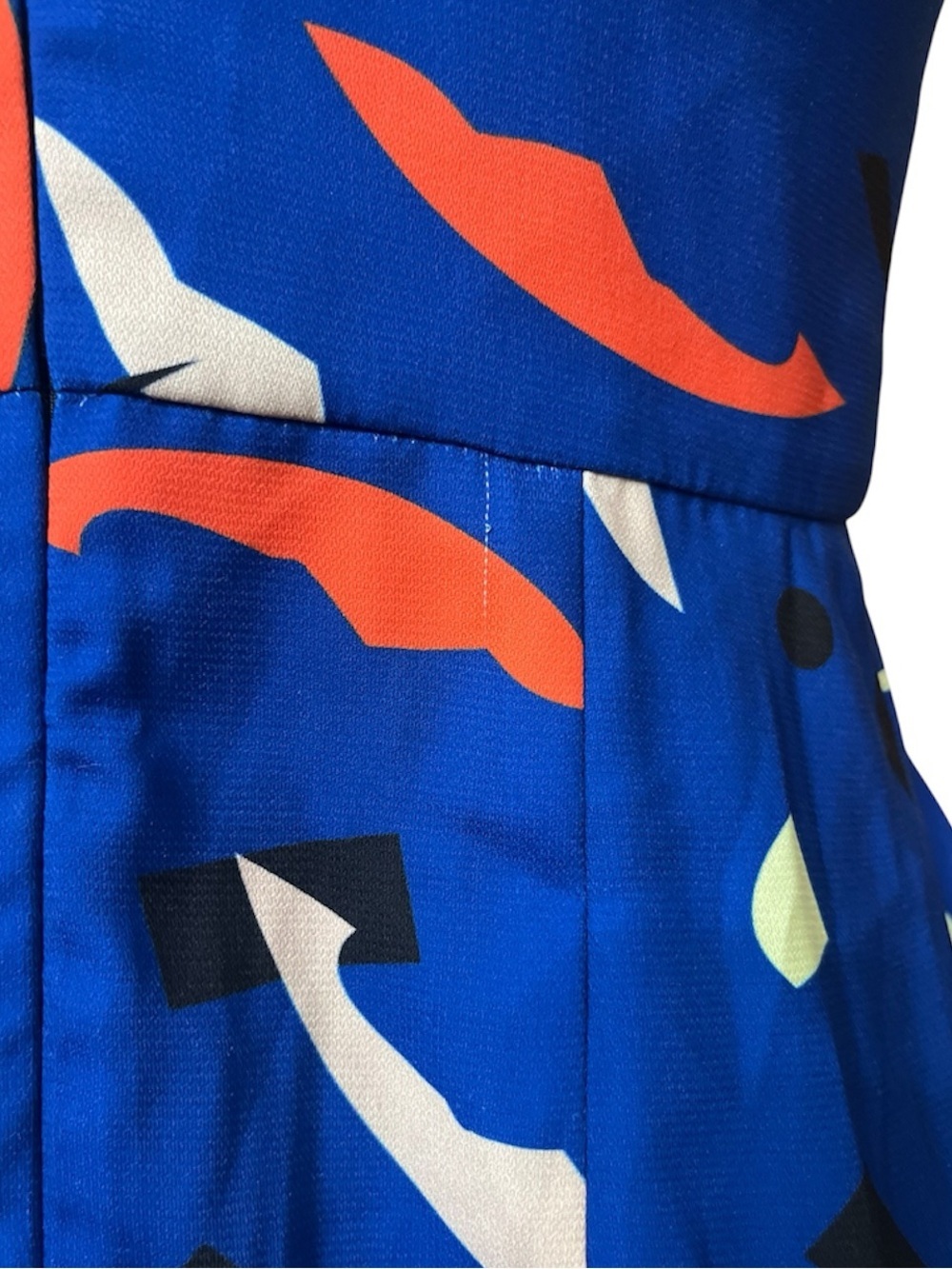 Shona Joy Navy Abstract Midi Slip Dress with Coral & Cream Accents - Picture 6 of 7